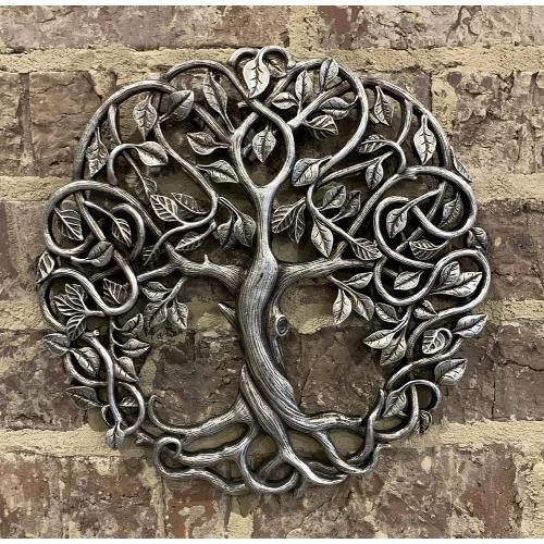 Zoom sur Plaque murale arbre de vie Mars Trade Mall, argent antique