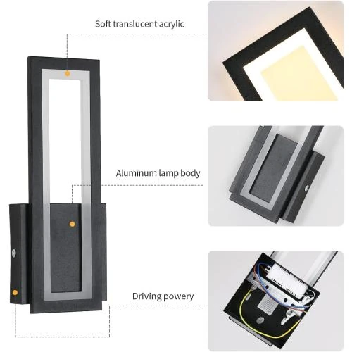 Zoom sur Applique Murale LED 16W Moderne, Noir, Acrylique, Blanc Chaud