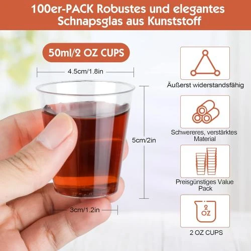 Détail de Gobelets Plastique Réutilisables CoKeeSun, 100 unités, Transparent