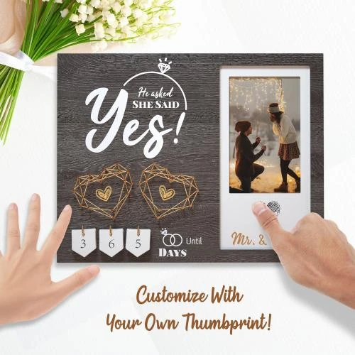 Zoom sur Wovla Cadeau fiançailles cœur, cadre photo, kit encre
