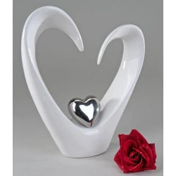 Sculpture cœur céramique blanche argent Formano