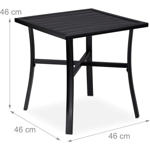 Zoom sur Table de Jardin Carrée Relaxdays, Acier Noir, Pratique
