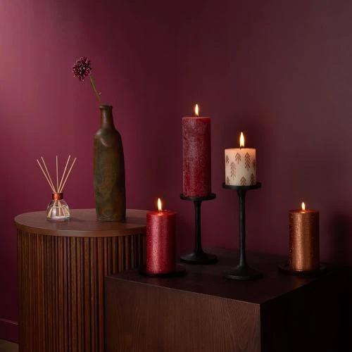 Zoom sur Bougie Rustique Rouge, Lot 4, Non Parfumée, Bolsisus