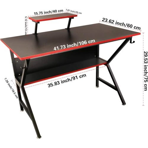 Zoom sur Bureau de jeu ergonomique, support moniteur réglable, rangement