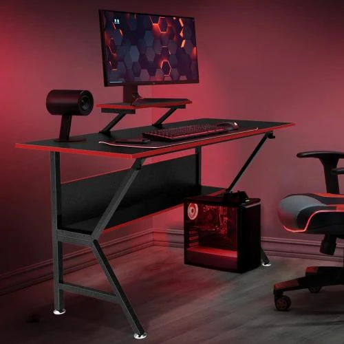 Détail de Bureau de jeu ergonomique, support moniteur réglable, rangement