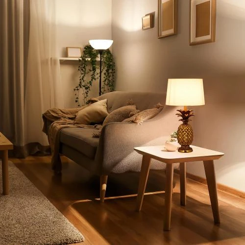 Zoom sur Lampe de Table Ananas Relaxdays, Moderne, Dorée, Décoration