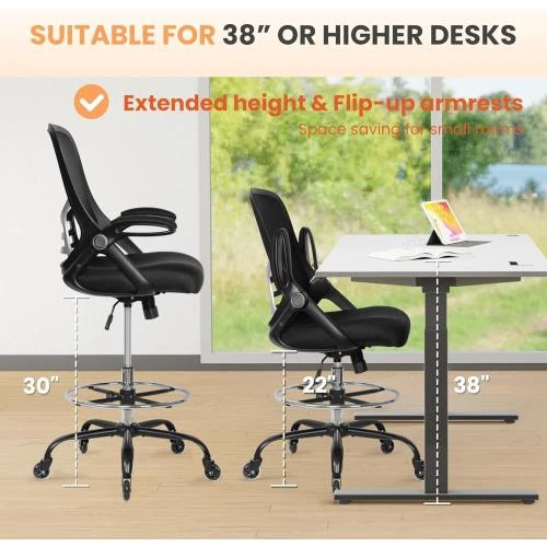 Zoom sur Chaise de bureau ergonomique, roues caoutchouc, noir
