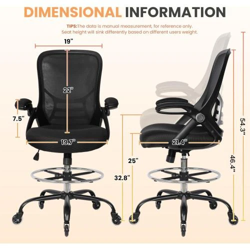 Détail de Chaise de bureau ergonomique, roues caoutchouc, noir