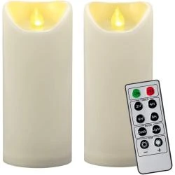 Bougies piliers LED étanches, télécommande, ivoire, 2 pièces