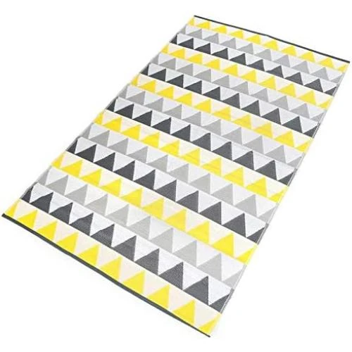 Tapis extérieur Sari Triangles Gris, Jaune, Résistant intempéries - Vue principale