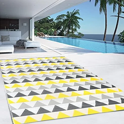 Détail de Tapis extérieur Sari Triangles Gris, Jaune, Résistant intempéries