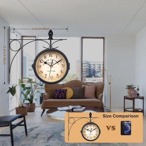 Zoom sur Horloge Murale Rétro Double Face, Décoration Intérieure, Extérieure
