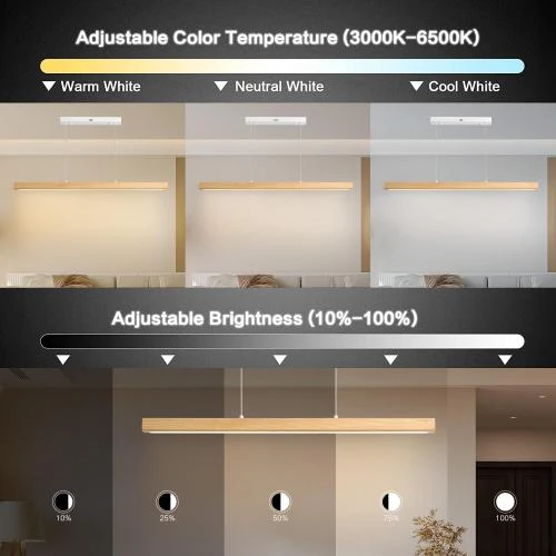 Détail de Lampe Suspension LED Moderne, Dimmable, Design Bois