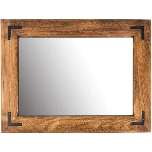 Détail de Miroir Mural Rustique YOSHOOT, Cadre Bois Naturel, Marron