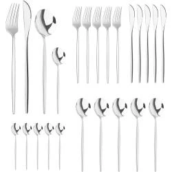 Couverts de Table 24 Pièces Inox Argent, Service 6 Personnes
