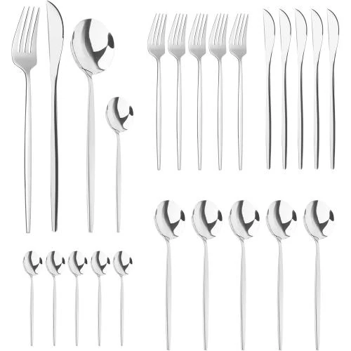 Couverts de Table 24 Pièces Inox Argent, Service 6 Personnes - Vue principale