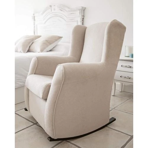 Détail de Fauteuil d'allaitement bascule wenge, revêtement Aqualine, vert d'eau