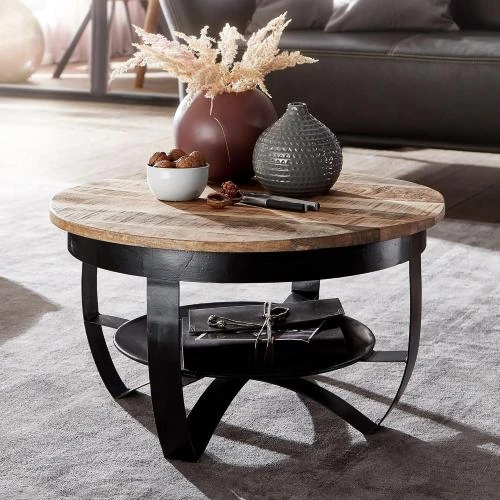 Détail de Table Basse Mango Bois Massif, FineBuy, Style Moderne