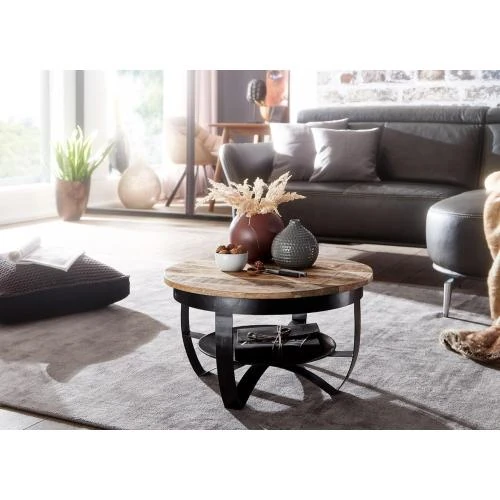 Zoom sur Table Basse Mango Bois Massif, FineBuy, Style Moderne