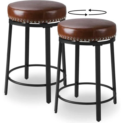 Tabourets de bar pivotants FLYZC, marron, confort optimal - Vue principale