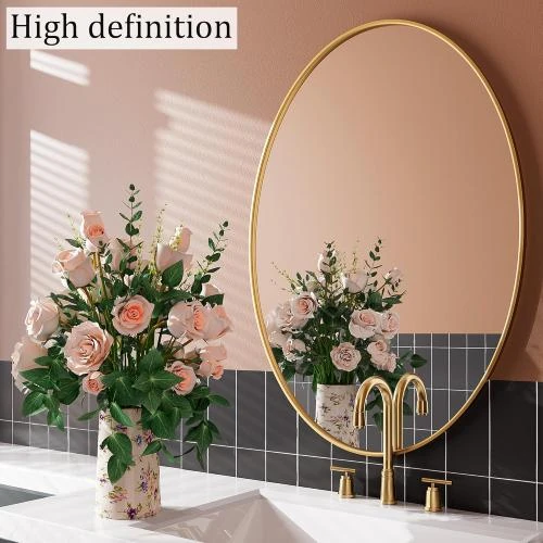 Zoom sur Miroir ovale doré AUYHM, décoration salle de bain