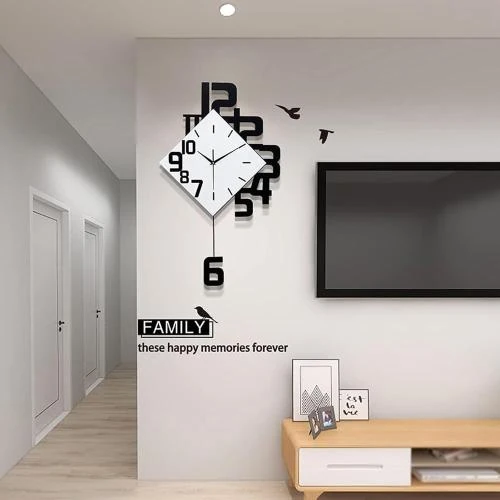 Zoom sur Horloge Murale Silencieuse Bois Design Moderne Élégant