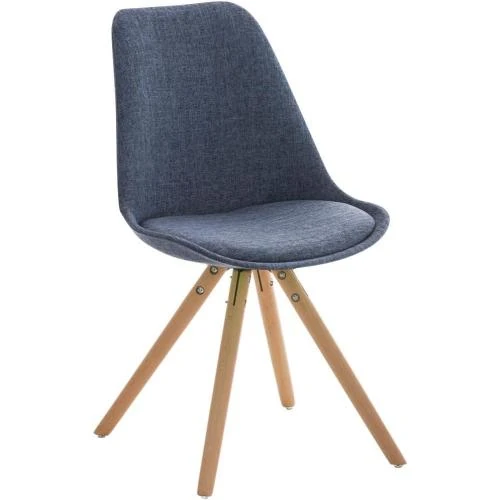 Zoom sur Chaise CLP Design Scandinave Tissu Bleu Pieds Bois