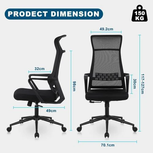 Détail de Chaise Bureau Ergonomique, Maille Respirante, Pivotante 360°