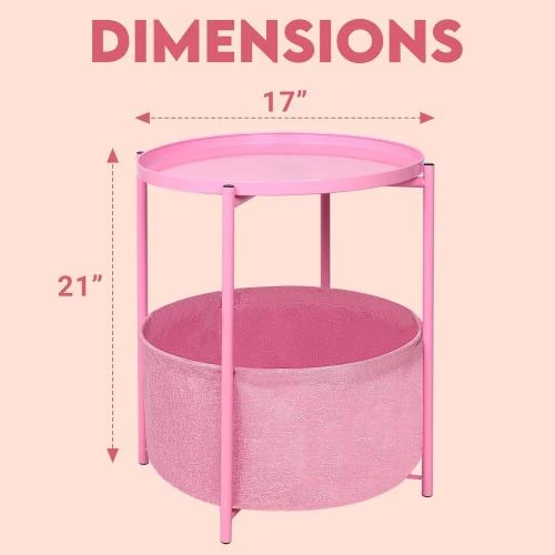 Détail de Table d'appoint ronde rose, rangement, plateau amovible