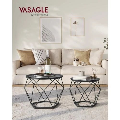 Détail de Table Basse Ronde Lot de 2, Style Moderne, Gris Noir