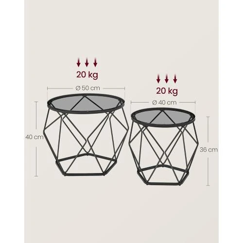 Zoom sur Table Basse Ronde Lot de 2, Style Moderne, Gris Noir