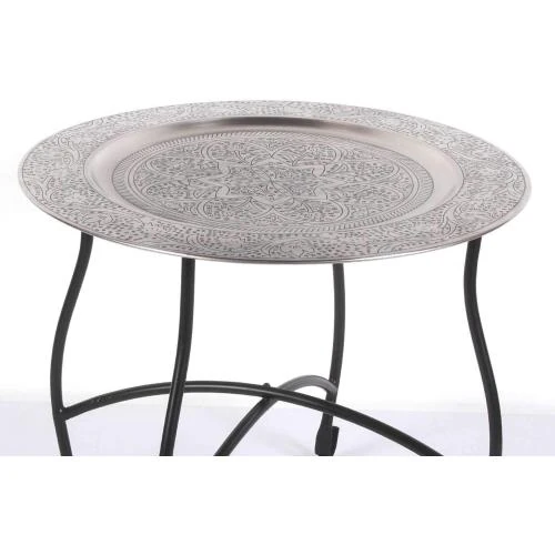 Détail de Table Basse Ronde Marocain Casa Moro, Plateau Argenté