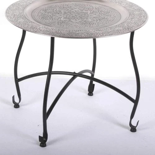 Zoom sur Table Basse Ronde Marocain Casa Moro, Plateau Argenté