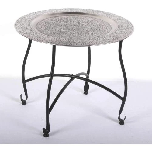 Table Basse Ronde Marocain Casa Moro, Plateau Argenté - Vue principale