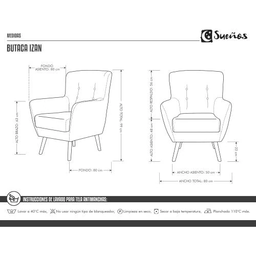 Zoom sur Fauteuil nordique beige anti taches IZAN, confort optimal