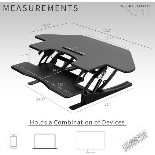 Zoom sur VIVO Bureau Réglable Hauteur Debout Angle Noir