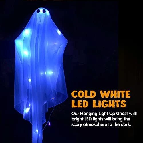 Détail de Fantôme Suspendu Halloween, Lumière LED Bleue, Décoration Effrayante