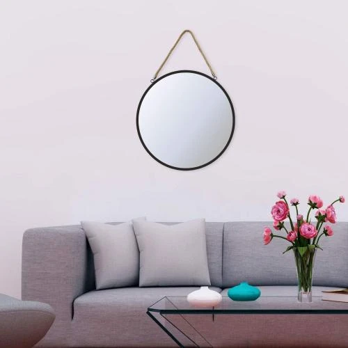 Détail de Miroir mural rond Orion Group, métal noir marron