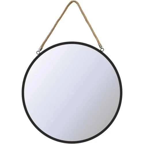 Zoom sur Miroir mural rond Orion Group, métal noir marron