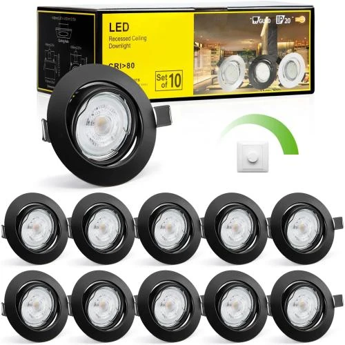 Spot LED Encastrable Dimmable Noir, 4000K, 470LM - Vue principale