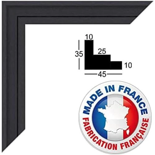 Détail de Caisse américaine noire, cadre bois, 4 cm largeur