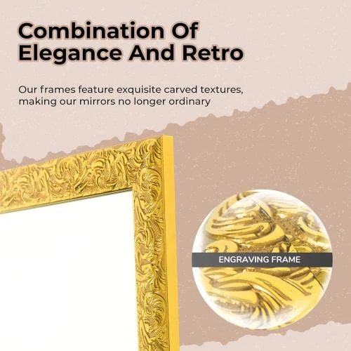 Zoom sur Miroir pleine longueur doré LFT HUIMEI2Y, cadre rectangulaire