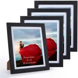 Cadre Photo Noir MDF, Lot de 4, Verre Véritable
