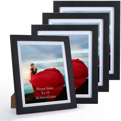 Cadre Photo Noir MDF, Lot de 4, Verre Véritable - Vue principale