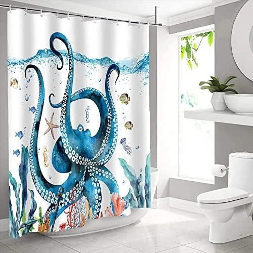 Détail de Rideau de Douche Oc??an Pieuvre: Style et Pratique pour Bain