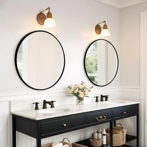 Détail de Miroirs muraux ronds noirs, décor intérieur élégant, moderne