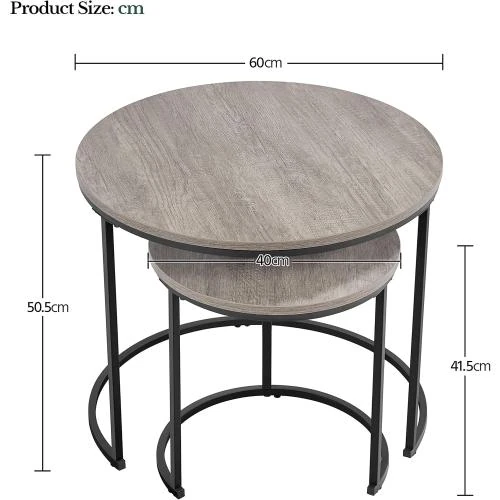 Zoom sur Tables Basses Gigognes Rondes, Bois MDF, Métal, Gris