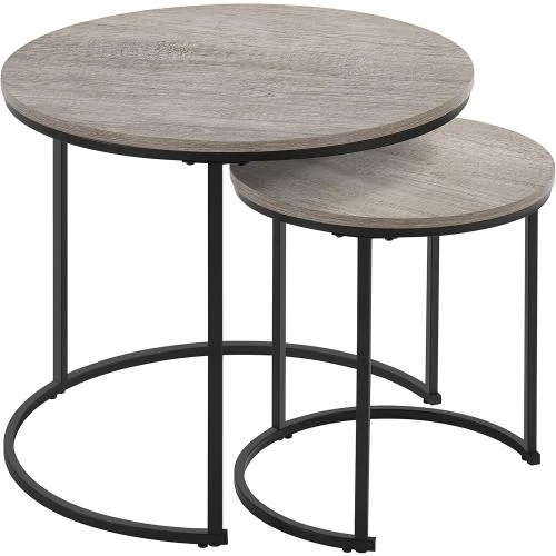Tables Basses Gigognes Rondes, Bois MDF, Métal, Gris - Vue principale