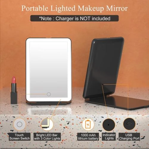 Détail de Miroir maquillage FUNTOUCH rechargeable, lumière LED, portable