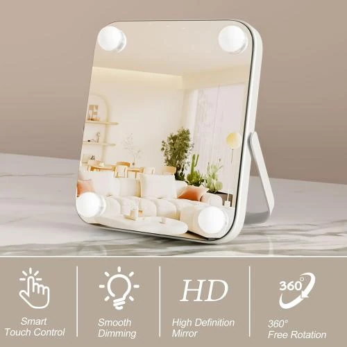 Détail de Miroir maquillage lumineux LED, 4 ampoules, contrôle tactile